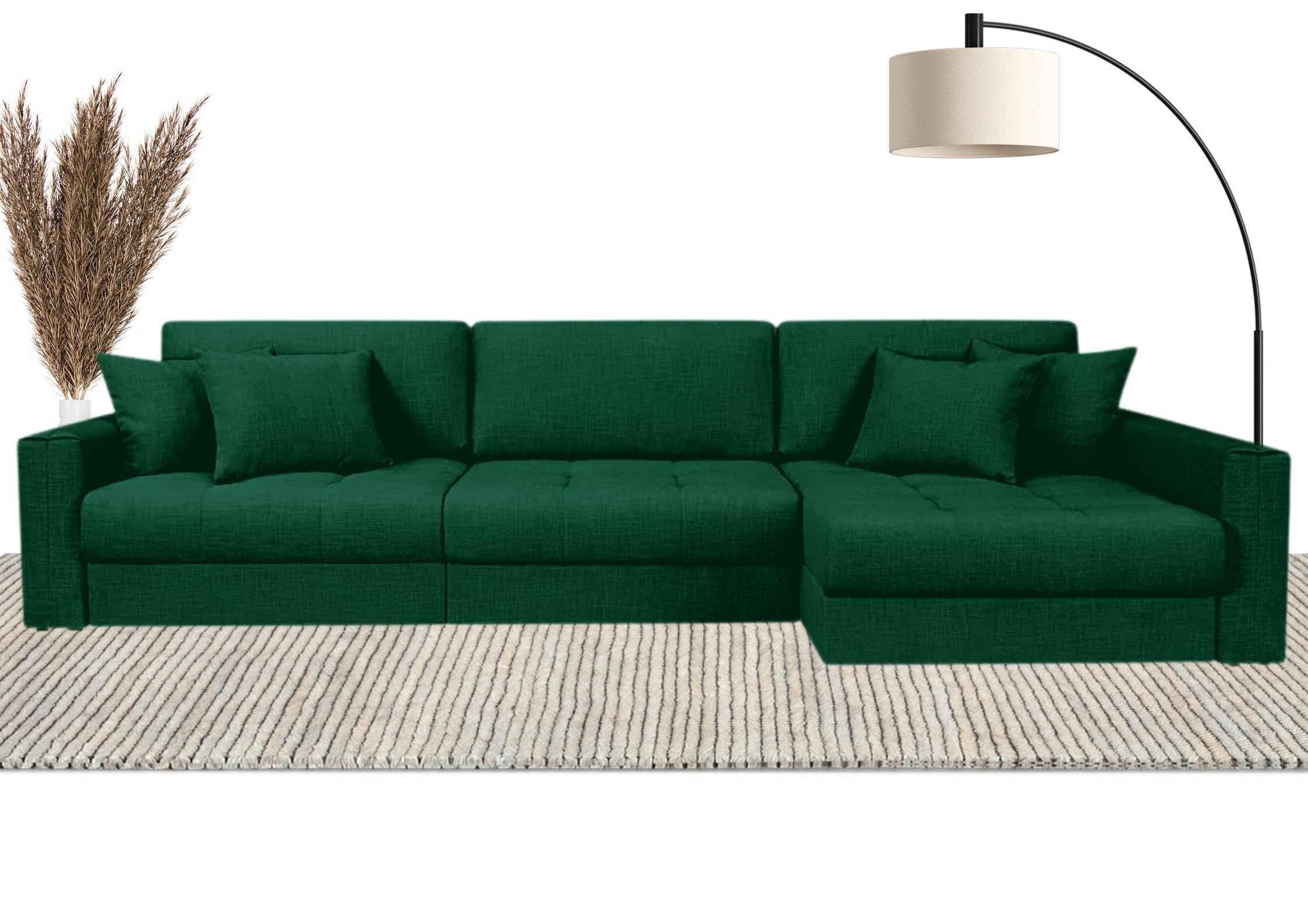 Zielony narożnik modułowy z pikowanym siedziskiem